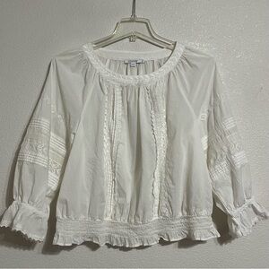 Chico's White Embroidered Peasant Blouse Top 2 Size 12